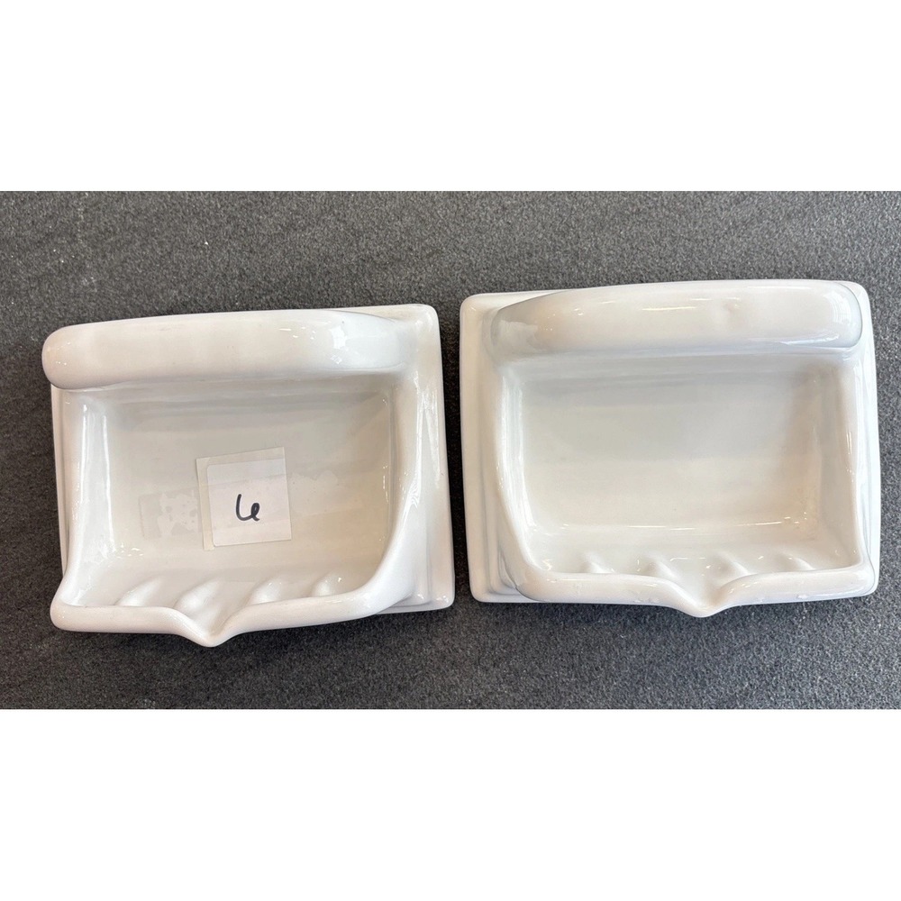 2- Vintage White Ceramic Soap Dish Washcloth Holder Porcelain Bathtub Shower MCM